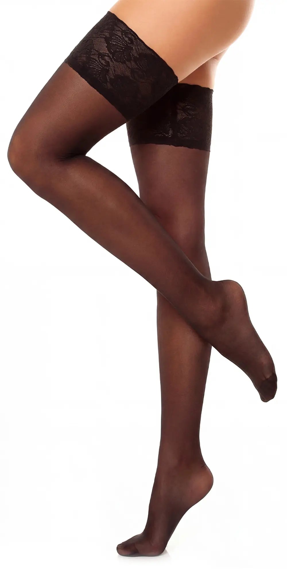 Glamory Deluxe 20 halterlose Strümpfe in Übergrößen - black Seitenansicht