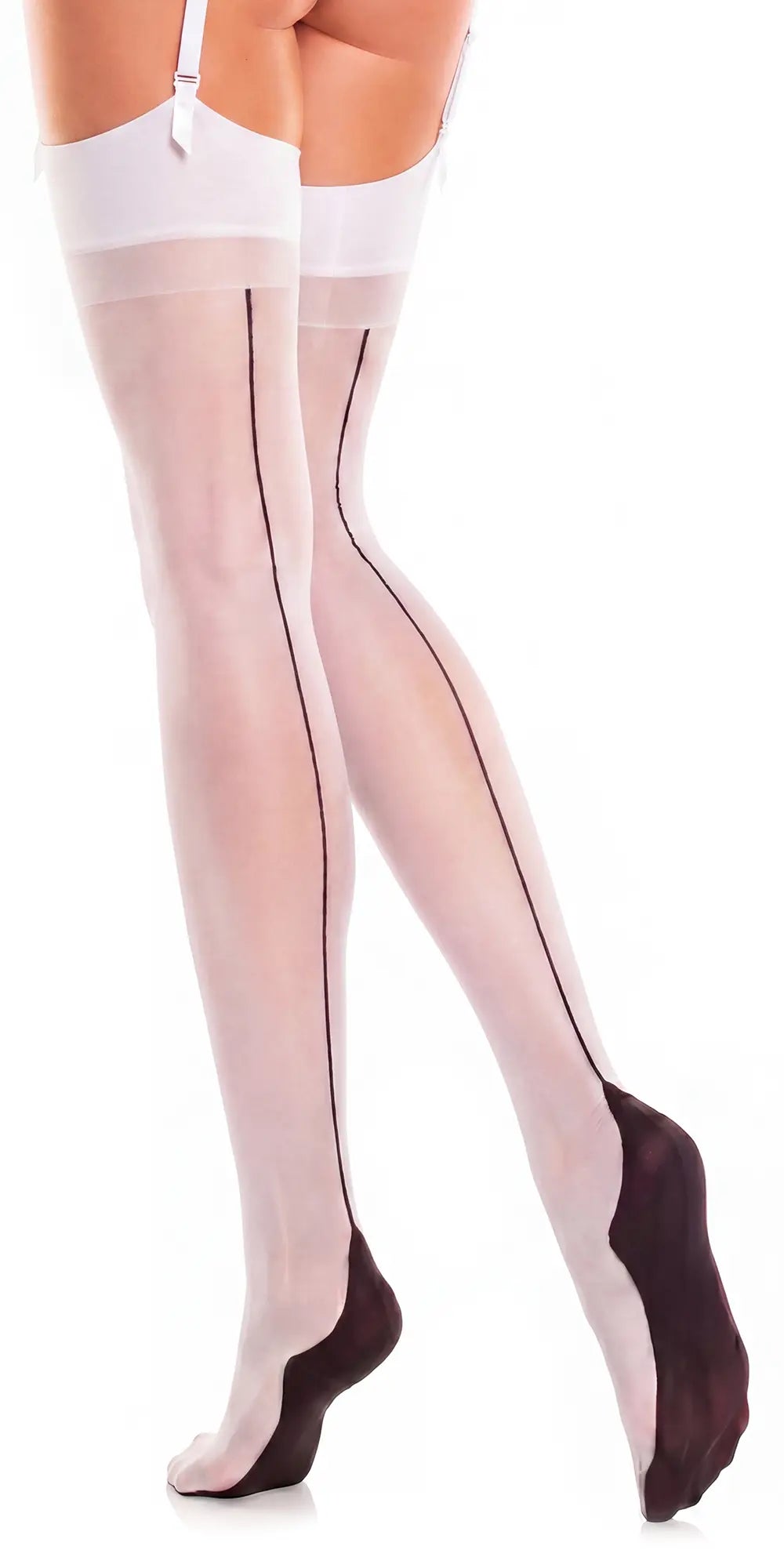 Glamory Delight 20 Strapsstrümpfe mit Naht in Übergröße - white-black Rückansicht
