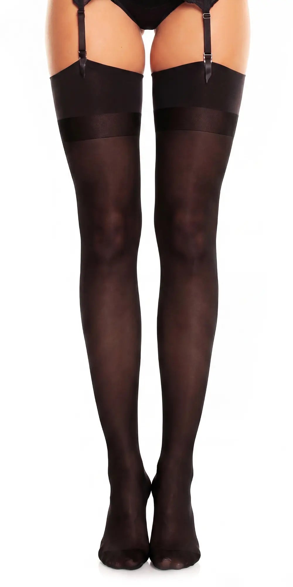 Glamory Noir 60 Plus Size Microfaser Strapsstrümpfe - black Frontansicht