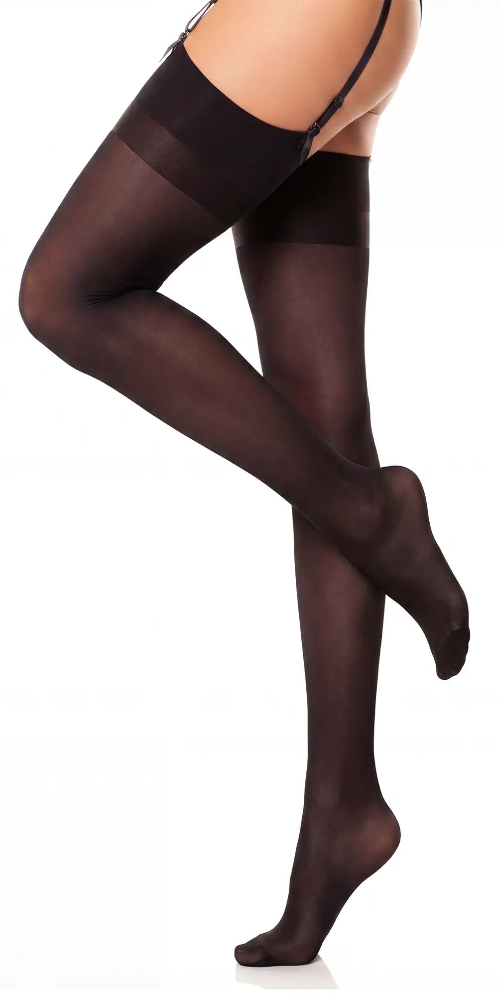 Glamory Noir 60 Plus Size Microfaser Strapsstrümpfe - black Seitenansicht