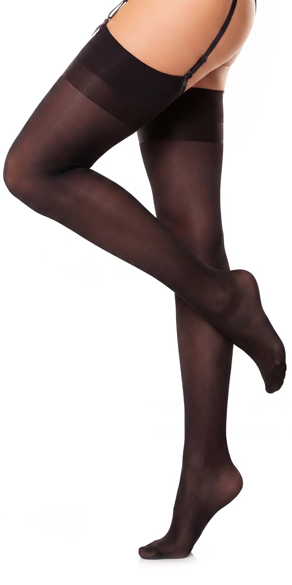 Glamory Noir 60 Plus Size Microfaser Strapsstrümpfe - black Seitenansicht