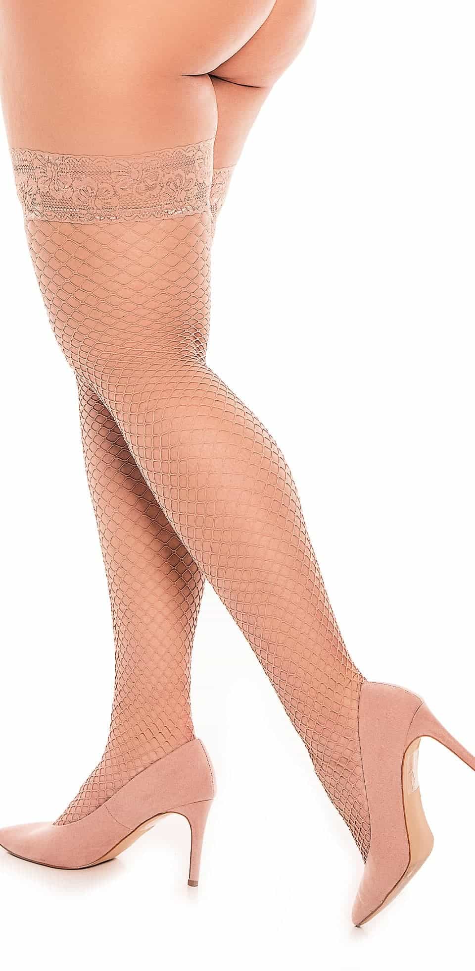 Glamory Mesh halterlose Netzstrümpfe plus size make up back