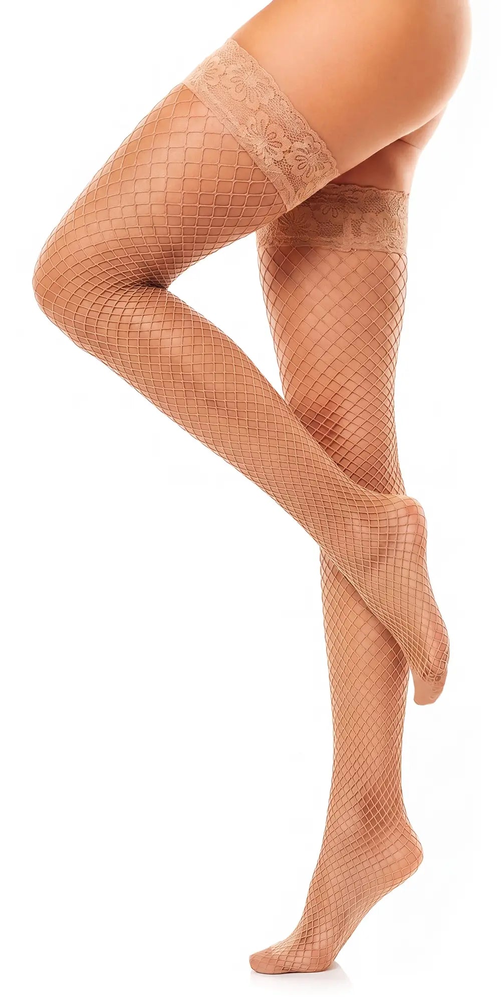 Mesh halterlos Strümpfe Fischnetz Übergroß - make up Seitenansicht