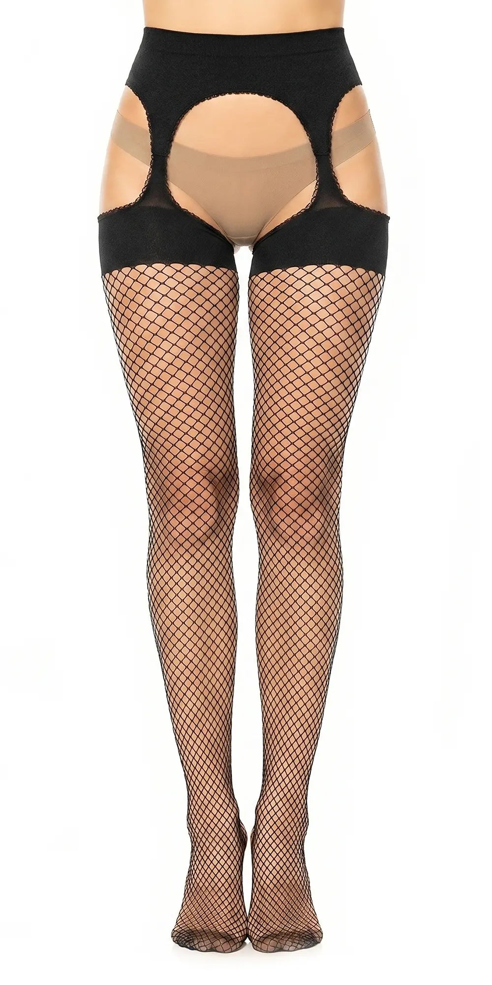Glamory Mesh Ouvert Netzstrumpfhose in Übergrößen - black Frontansicht