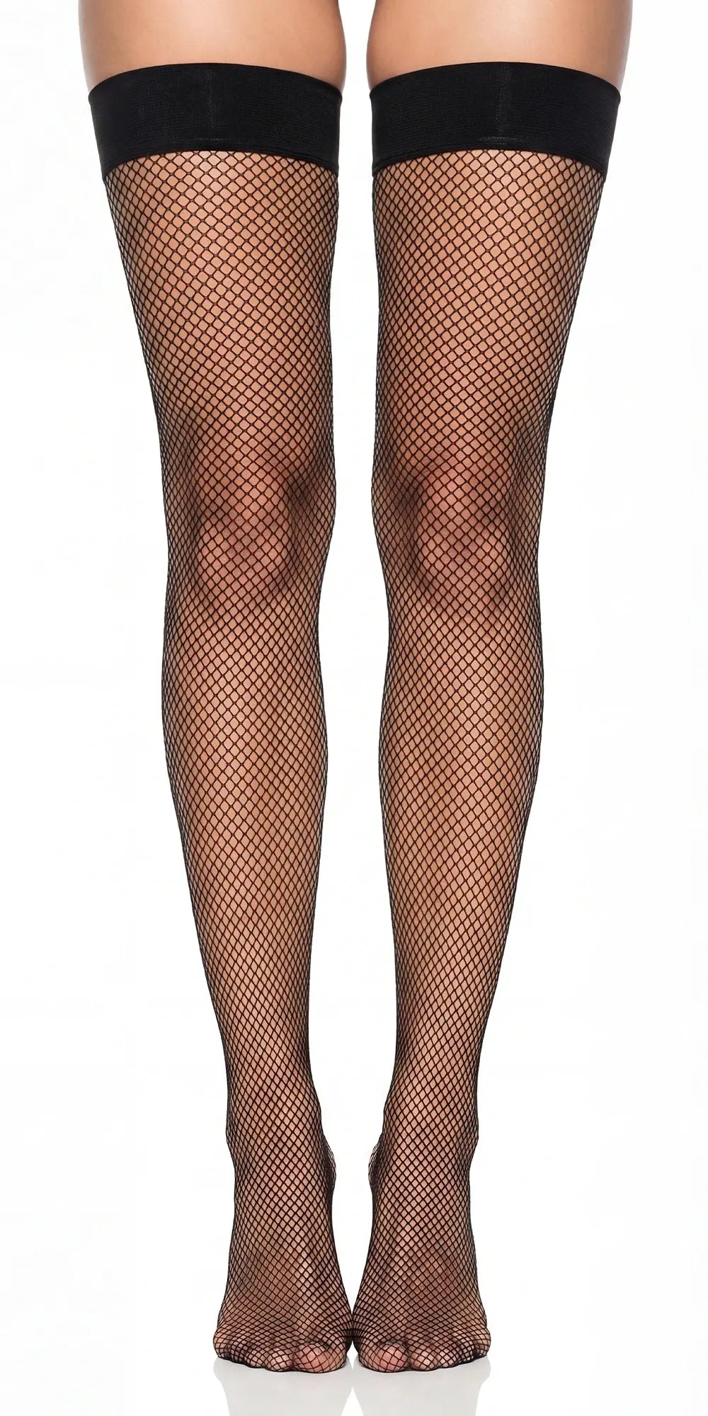 Glamory Mesh Fine Plus Size Halterlose Netzstrümpfe - schwarz Frontansicht