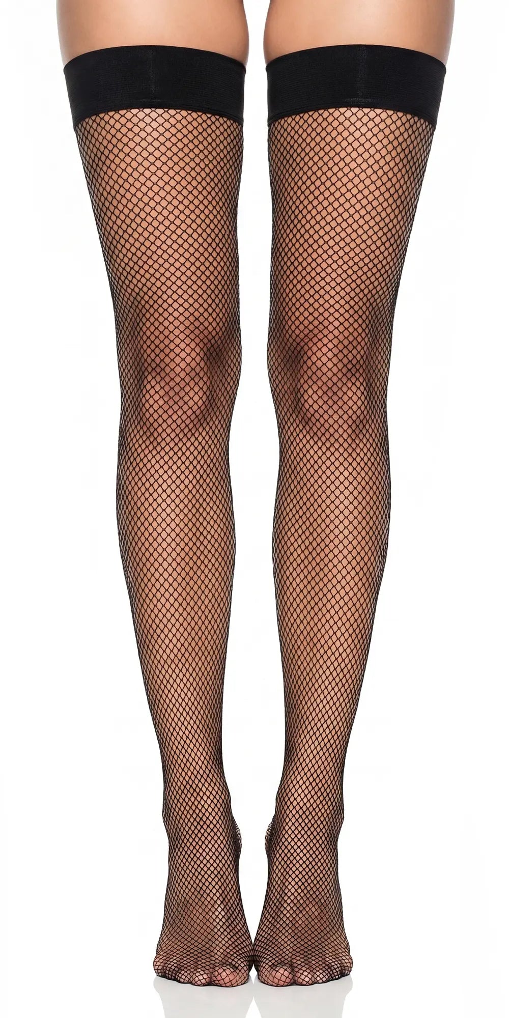 Glamory Mesh Fine Plus Size Halterlose Netzstrümpfe - schwarz Frontansicht