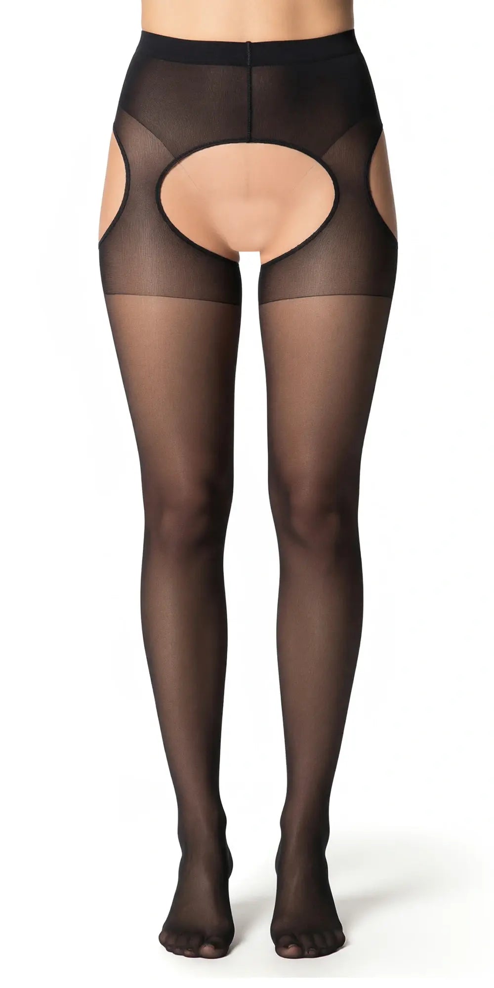 Plus Size Straps-Strumpfhose für Frauen black Frontansicht