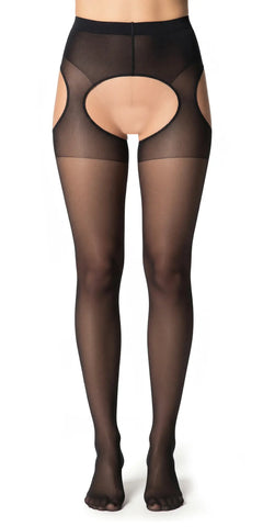 Plus Size Straps-Strumpfhose für Frauen black Frontansicht