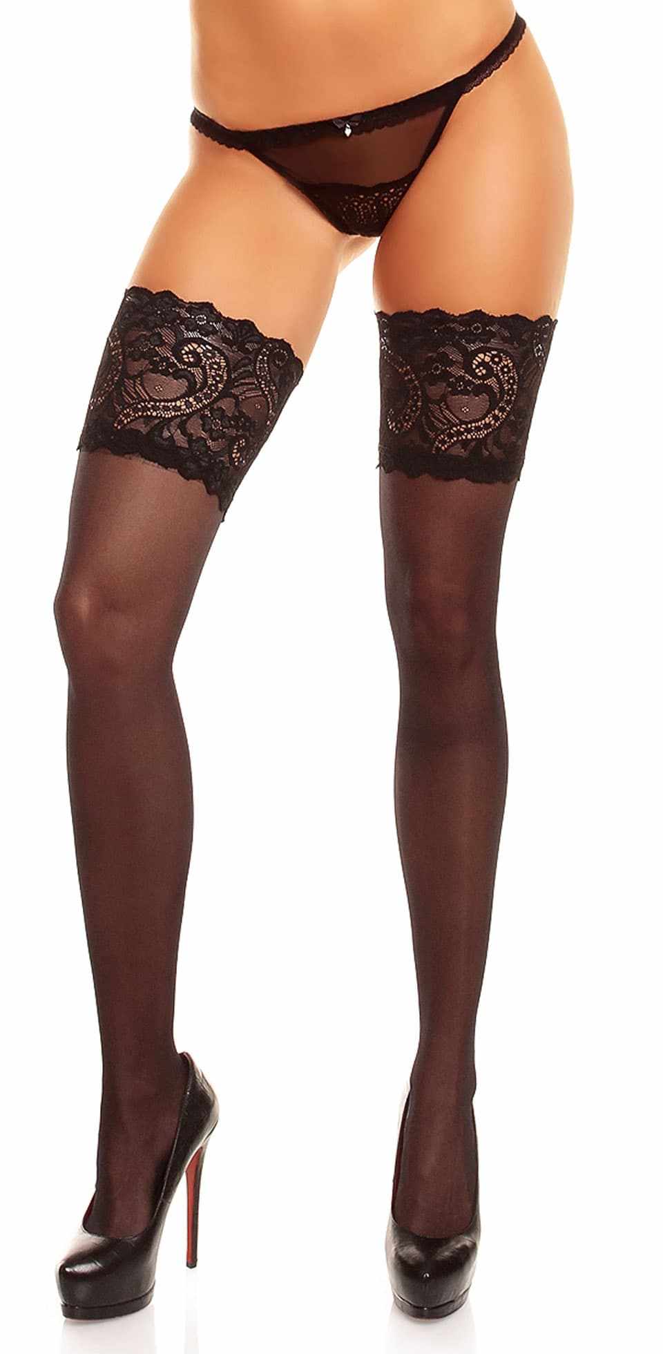 Glamory Couture 20 halterlose Naht-Strümpfe - Schwarz