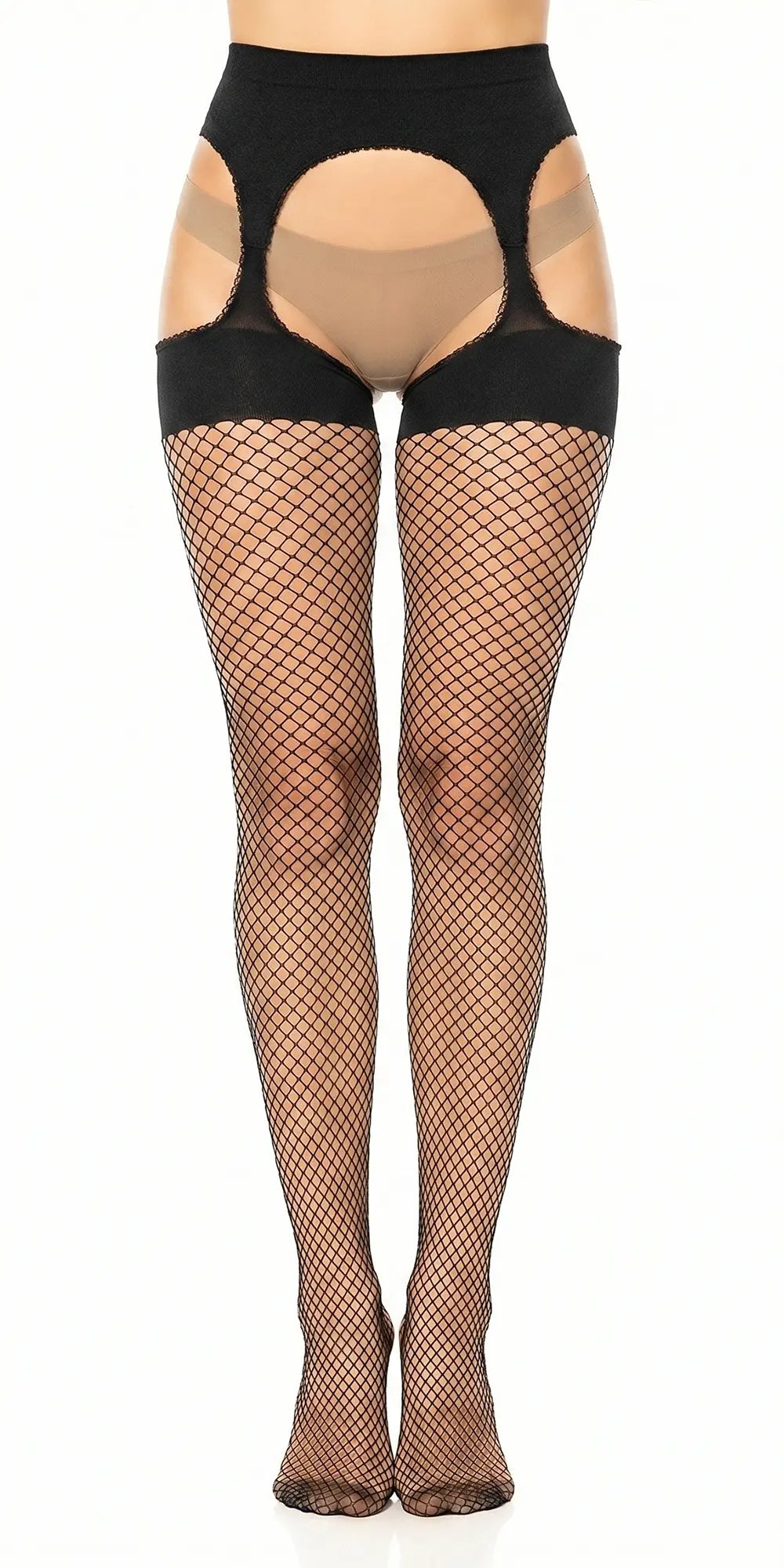 Glamory Mesh Ouvert Netzstrumpfhose in Übergrößen - black Frontansicht
