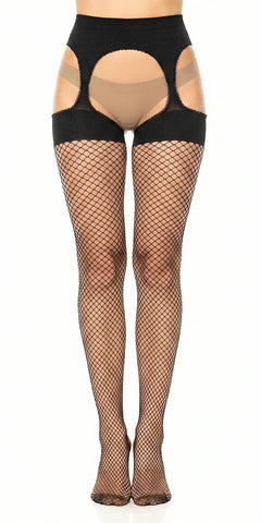 Glamory Mesh Ouvert Netzstrumpfhose in Übergrößen - black Frontansicht