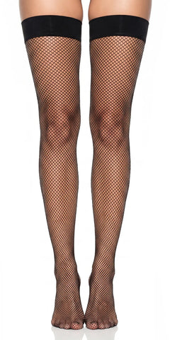 Glamory Mesh Fine Plus Size Halterlose Netzstrümpfe - schwarz Frontansicht