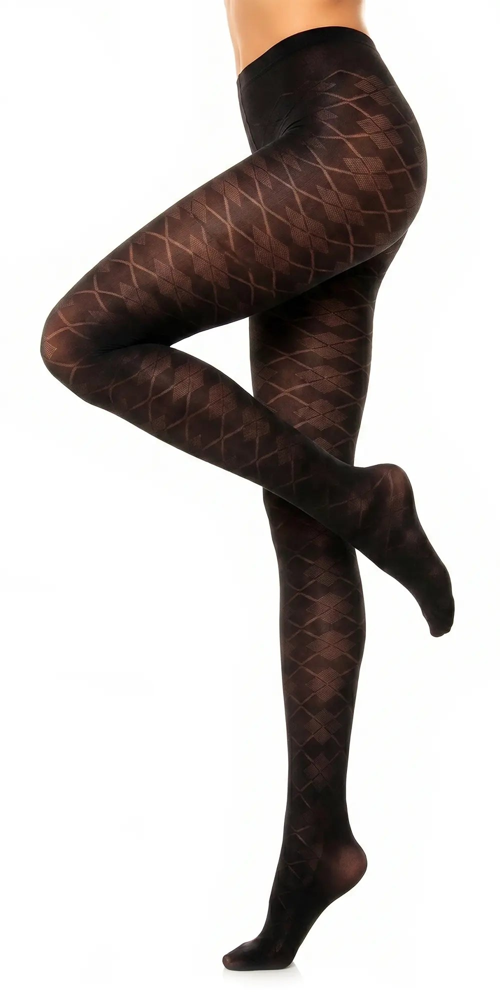 Glamory Dune 70 Argyle Strumpfhose in Übergrößen - schwarz Seitenansicht