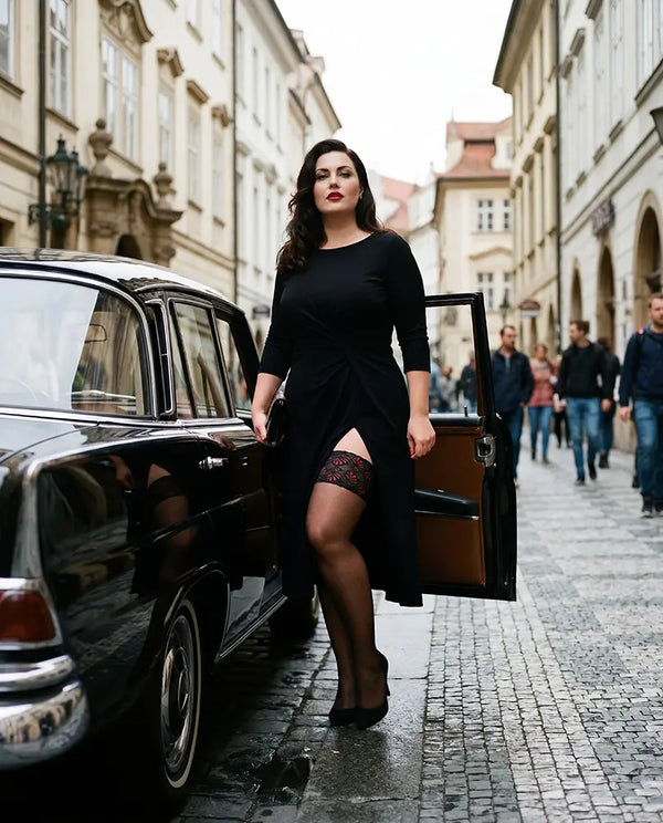 Glamory Deluxe 20 halterlose Strümpfe in Übergrößen - Editorial Frontansicht