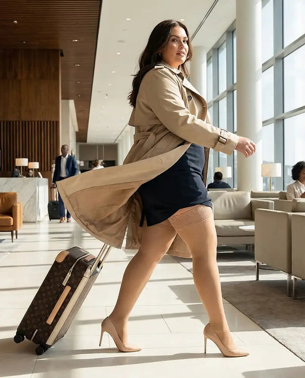 Glamory Vital 40 Plus Size halterlose Stützstrümpfe Editorial Seitenansicht 2