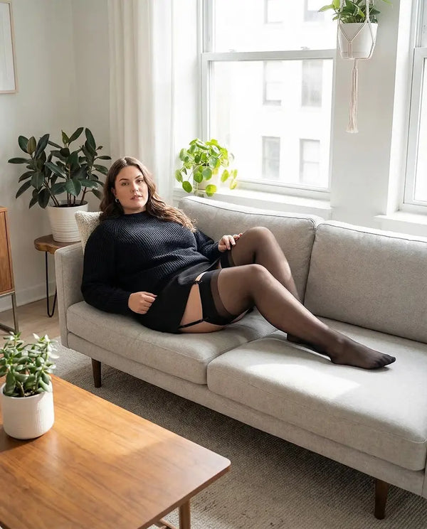 Glamory Delight 20 Strapsstrümpfe mit Naht in Übergröße - Editorial Seitenansicht 3