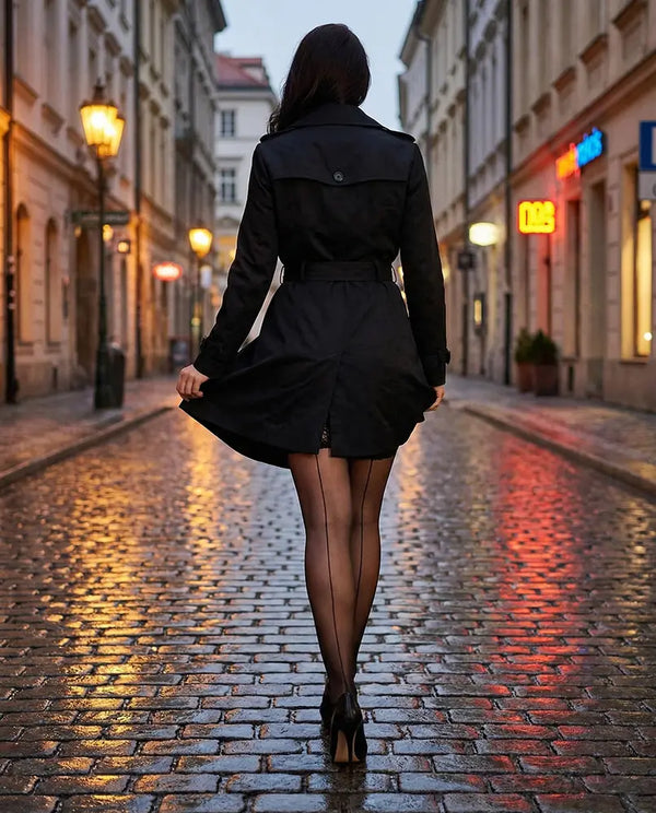 Glamory Couture halterlose Strümpfe in Schwarz Editorial