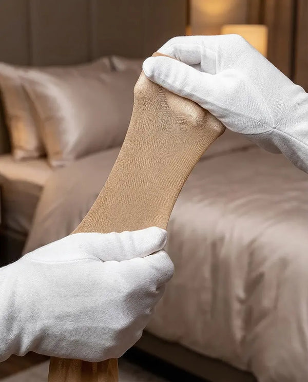 Strumpfhandschuhe Weiß Glamory Laufmaschen verhindern Übergröße Editorial