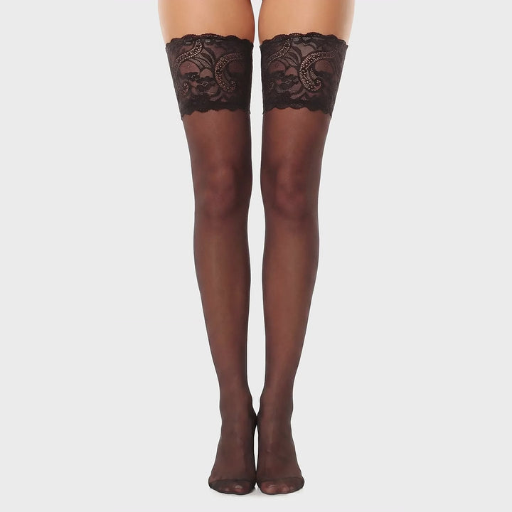 Glamory Comfort 20 halterlose Strümpfe - Black, 360-Grad-Rundumansicht