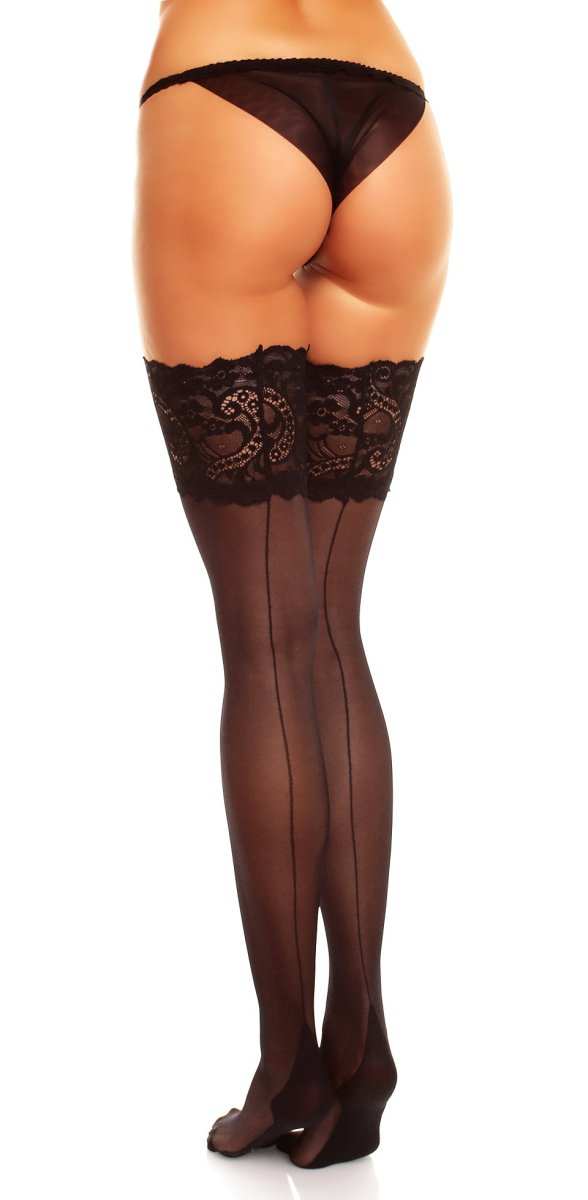 Glamory Couture 20 halterlose Naht-Strümpfe - Schwarz back